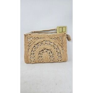 Magid Straw Clutch Wristlet Handbag Tan Woven Raffia Bohemian Summer Bag NWT